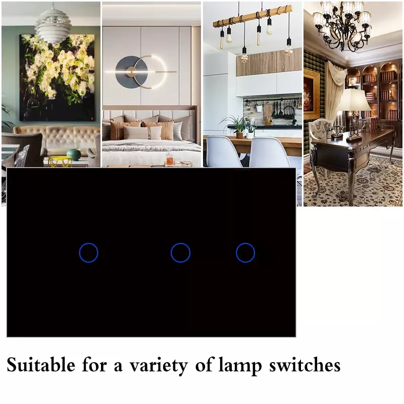 UBARO-interruptor de luz táctil de pared para el hogar, Panel de cristal templado con Sensor eléctrico, estándar europeo, 3 entradas, 146mm, 100-240V