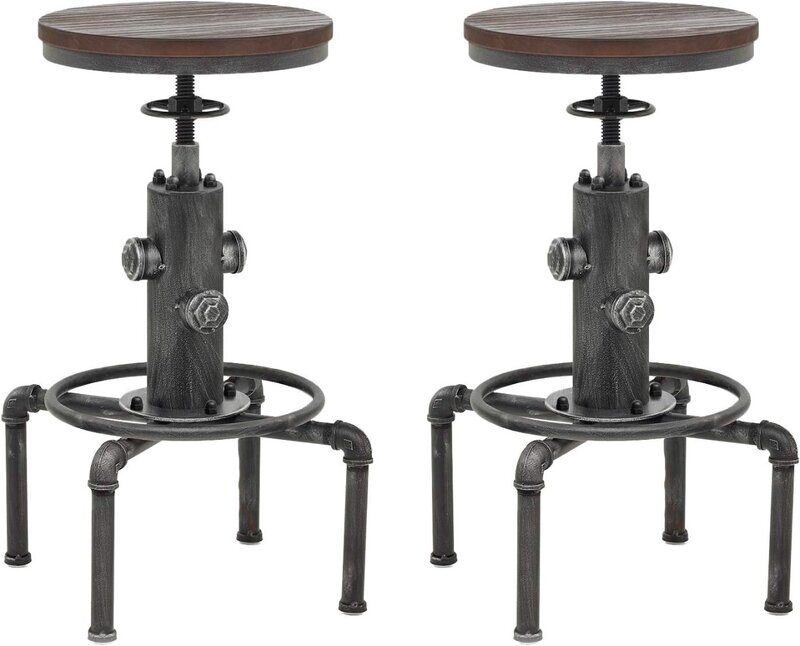 Przemysłowy stołek barowy Topower, 13" z litego drewna, regulowana wysokość 23,6"-29,5", stołek na ladę, stołek barowy do kawiarni kuchennej, pub, zestaw 2 szt