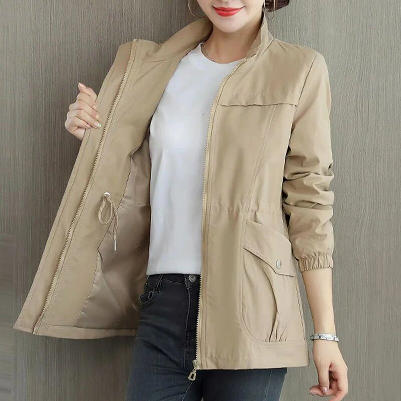 Abrigo ajustado informal de doble capa para mujer, chaqueta con cuello levantado, talla grande 4Xl, alta moda, otoño