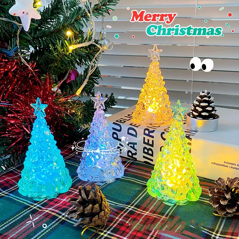 Veilleuse en verre d'arbre de Noël pour la maison, Noël, vacances romantiques, escales, ornements LED, décoration Shoe