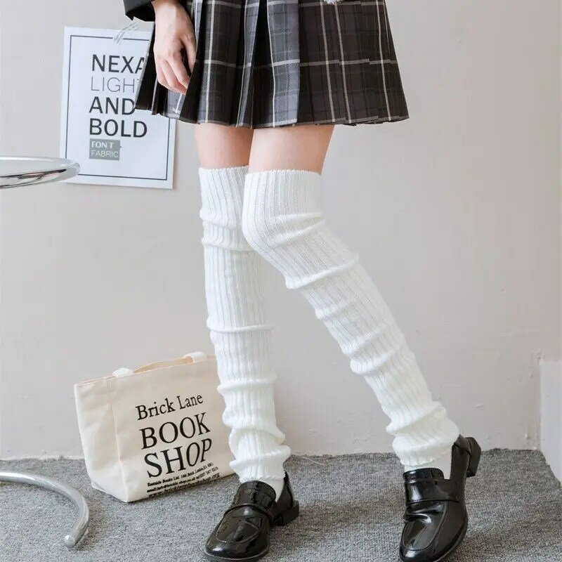 Aquecedores de perna de lã espessa meias longas, JK Lolita Y2K moda, acessórios de roupas, outono e inverno