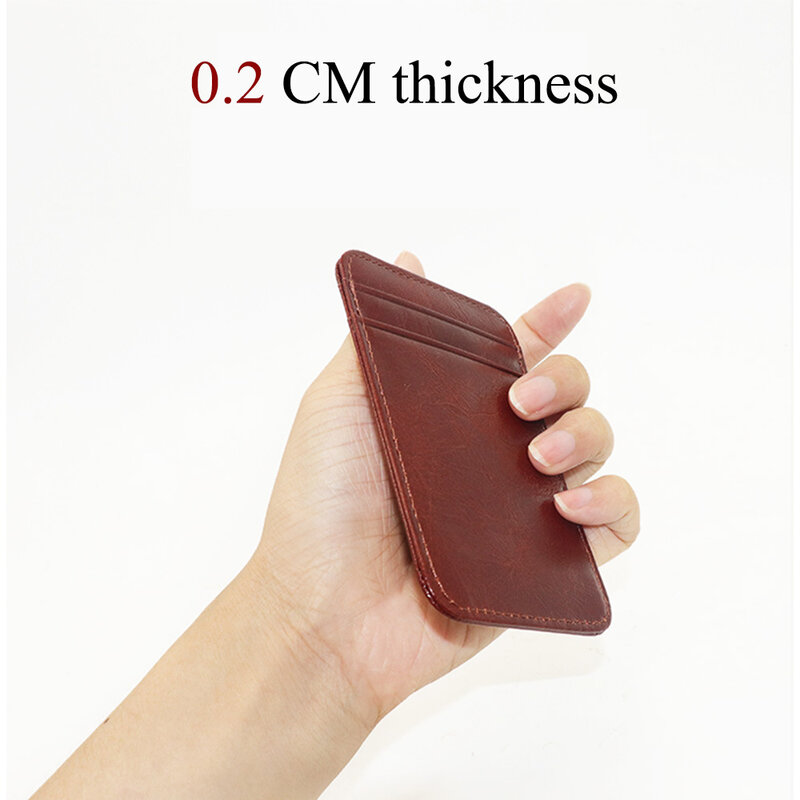 Dompet kulit asli gaya vertikal Vintage, dompet kartu kulit asli, dompet kartu ID kredit kulit lilin dengan 4 slot kartu dan 1 Slot perubahan