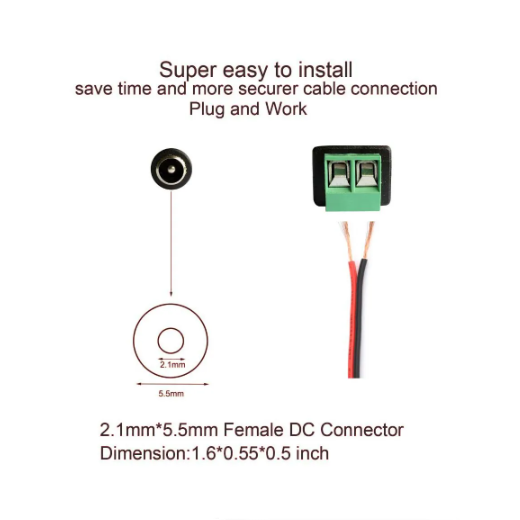 DC 12V 5.5*2.1mm no-solder male/female power plug connection adapter jack socket for signal colour LED strip CCTV camera