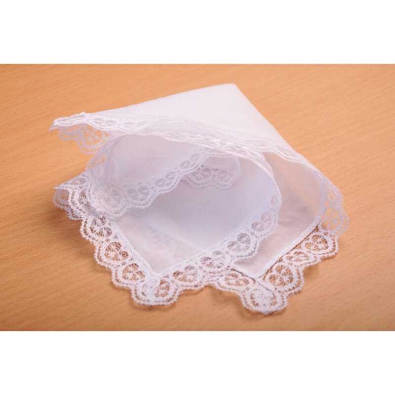 Lightweight White Handkerchief Cotton Lace Trim Hankie Washable Chest Towel Pocket Handkerchief for Adult Wedding Party 449B