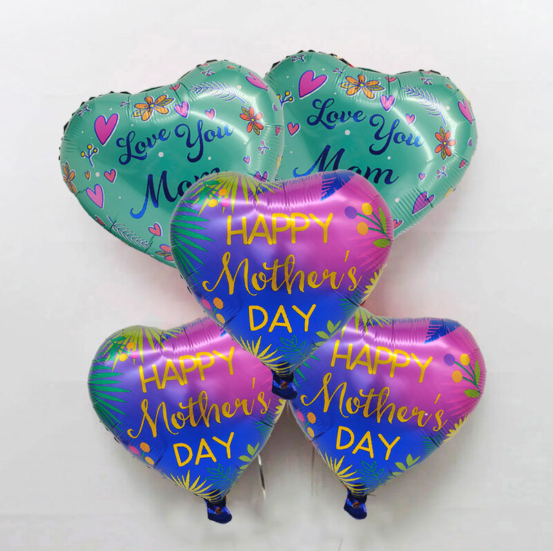 Coração Shape Foil Balloon para a mãe, Feliz Dia das Mães Decoração, Birthday Party Decor, Mom Festival Gift, te amo, 18 ", 5Pcs