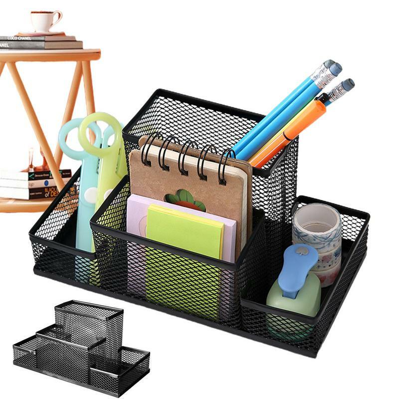 حامل أقلام رصاص شبكي مع 4 أقسام ، تنظيم سطح المكتب ، تخزين مكتبي ، المنزل ، المدرسة ، غرفة النوم