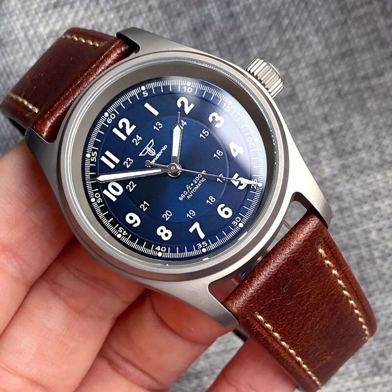 36mm Titanium Aviator Pilot Watch 200M Waterproof Dive Mechanical Wristwatch Japan NH35 PT5000 Movt Tandorio Sport Clock