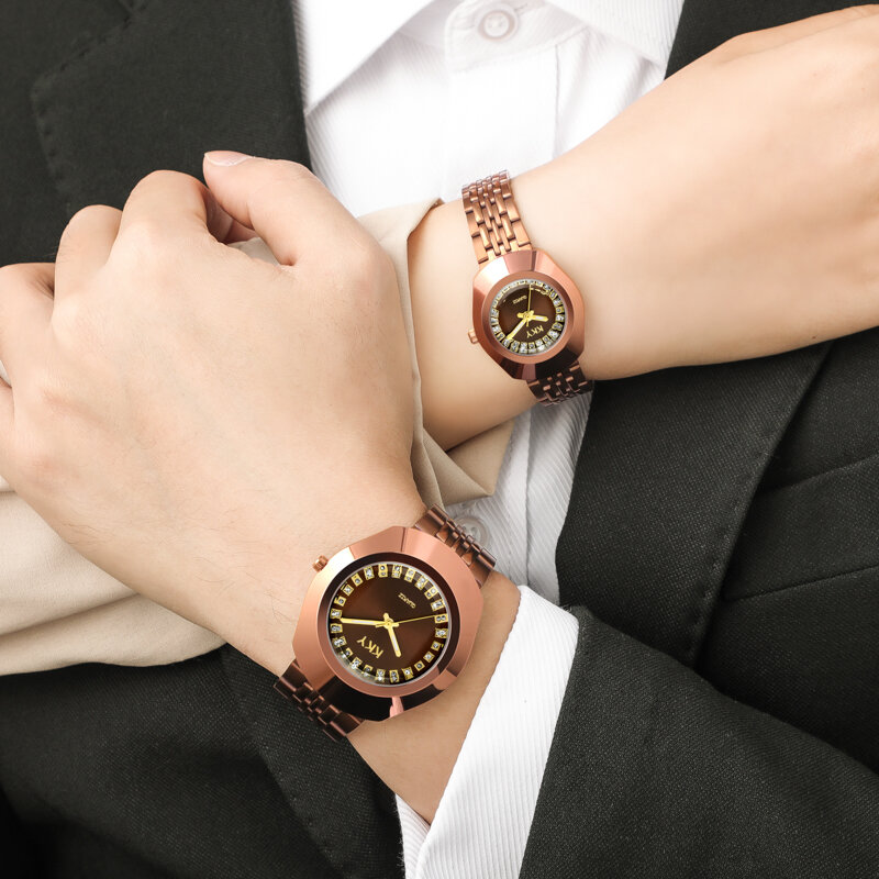 นาฬิกาควอตซ์สีทองใหม่ KKY2024นาฬิกาผู้ชายและนาฬิกาผู้หญิงสีทองทั้งหมดทำจากเหล็กนาฬิกาทันสมัยและสวยงาม