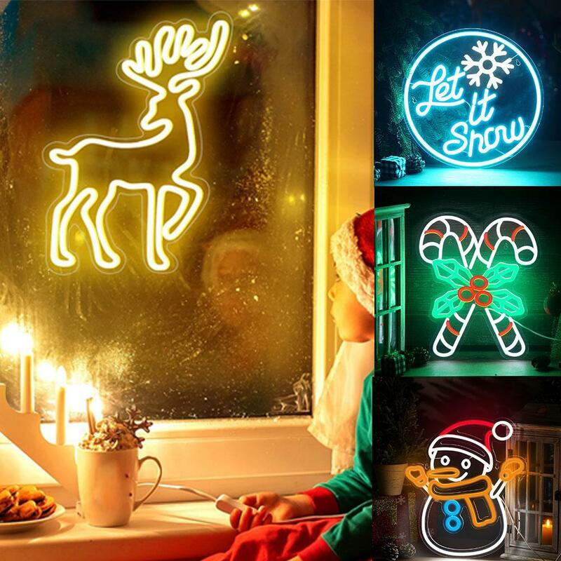 Campanas de luz de neón de Papá Noel, lámpara de señal LED para decoración de árbol de Navidad, luces nocturnas para el hogar, BAR, fiesta, decoración de habitación, regalos para niños