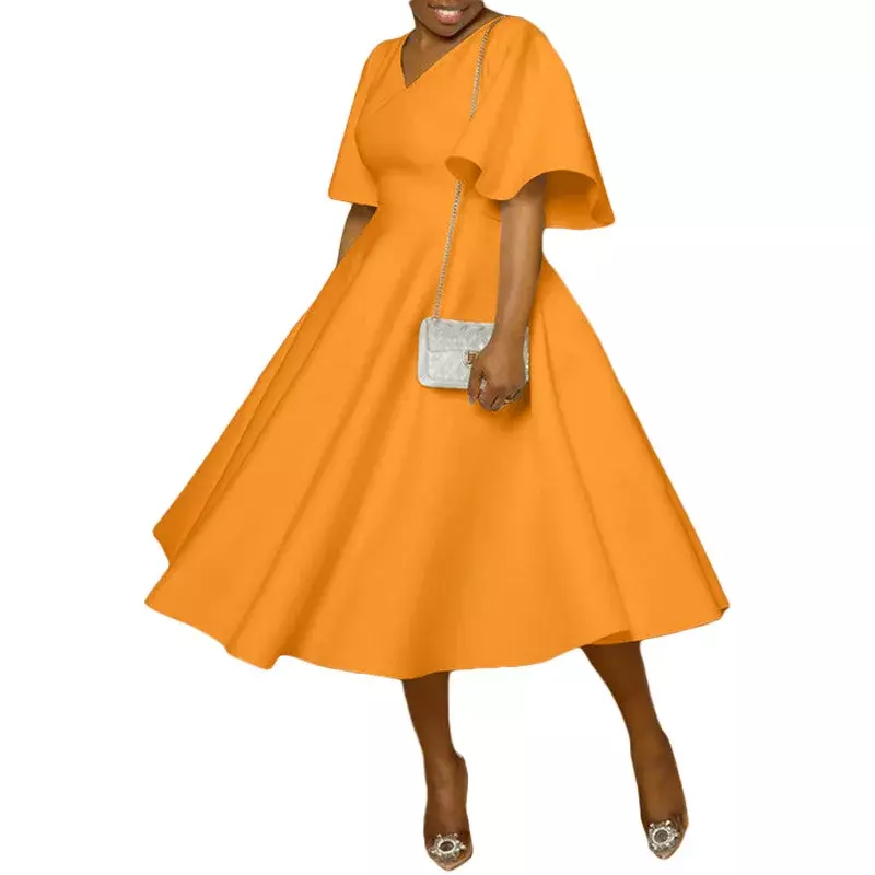 Vestido Midi de noche con cuello en V para mujer, ropa de fiesta africana elegante, Media manga, 2024