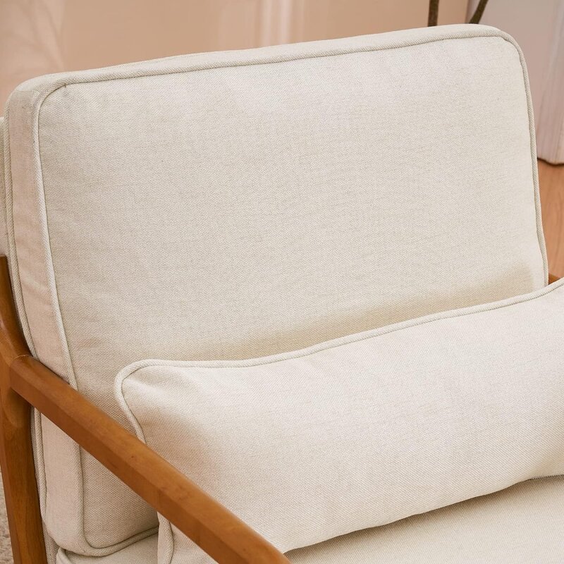 Krzesło Nowoczesne krzesło z połowy stulecia z poduszką Tapicerowany fotel wypoczynkowy z ramą z litego drewna i miękka poduszka do salonu