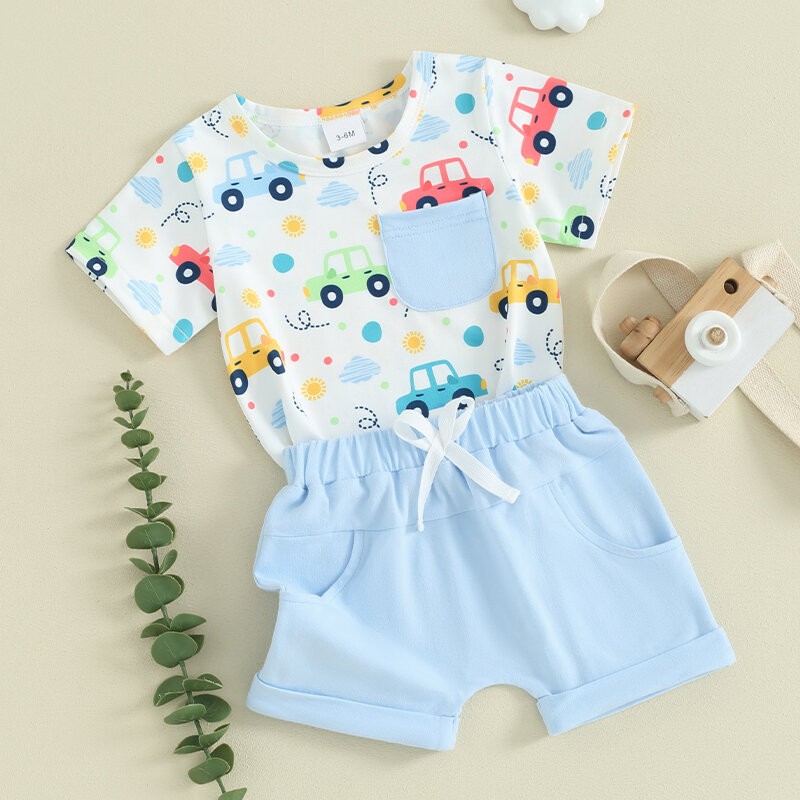 幼児用夏服,半袖Tシャツ,トップス,伸縮性ウエスト,ショートパンツ,衣類セット,2個