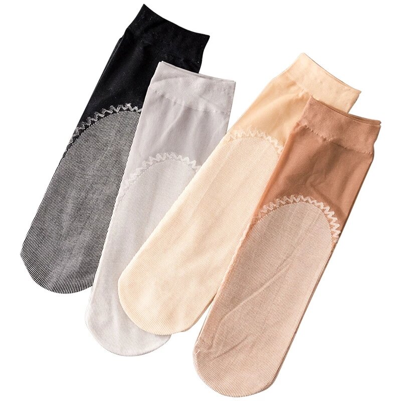 Sommer Weiche Seide Socken Frauen Atmungs Bottom Non-Slip Transparent Dünne Socken Damen Sandalen Kurze Socke Nylon Hausschuhe Socke