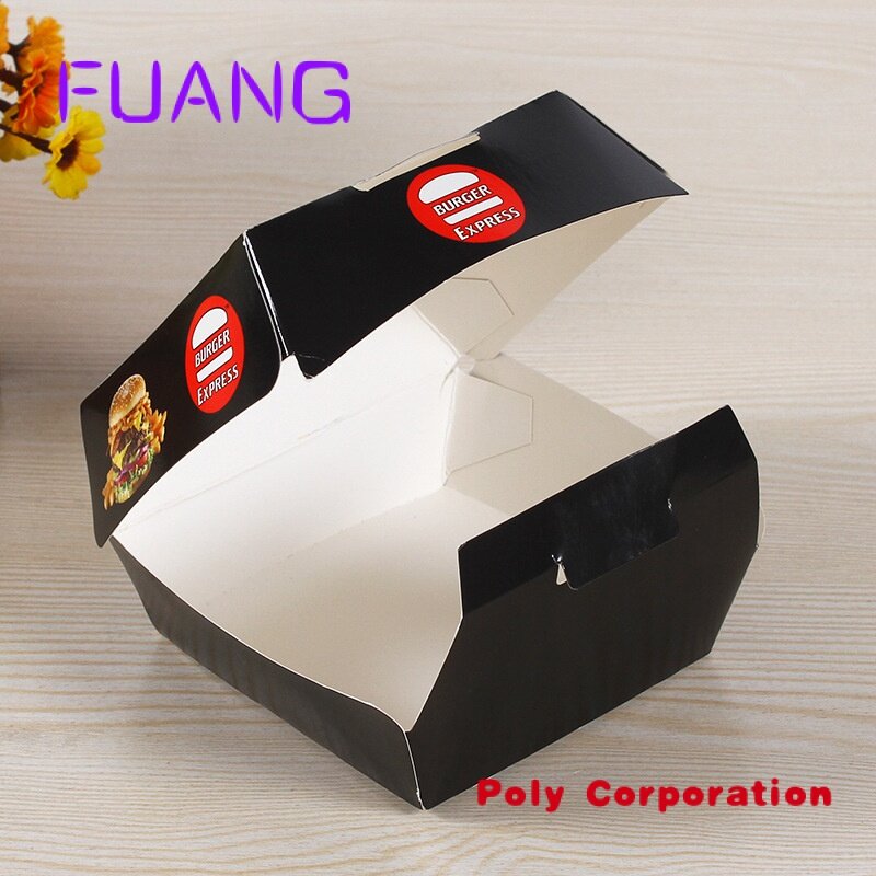 Custom  Custom printed design mini paper kraft burger box size black clamshell cardboard burger packaging box