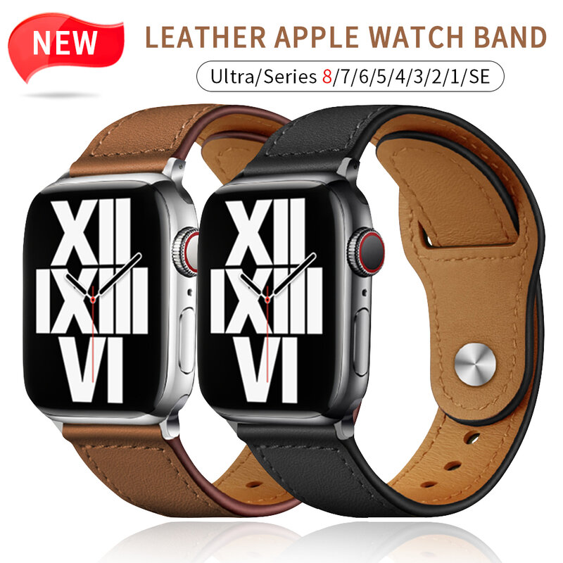 Bisnis Tali Kulit Asli untuk Apple Watch Band 44Mm 40Mm 41Mm 45Mm 42Mm 38Mm 49Mm Gelang Tangan IWatch Seri 8 Se 7 6 5 4 3