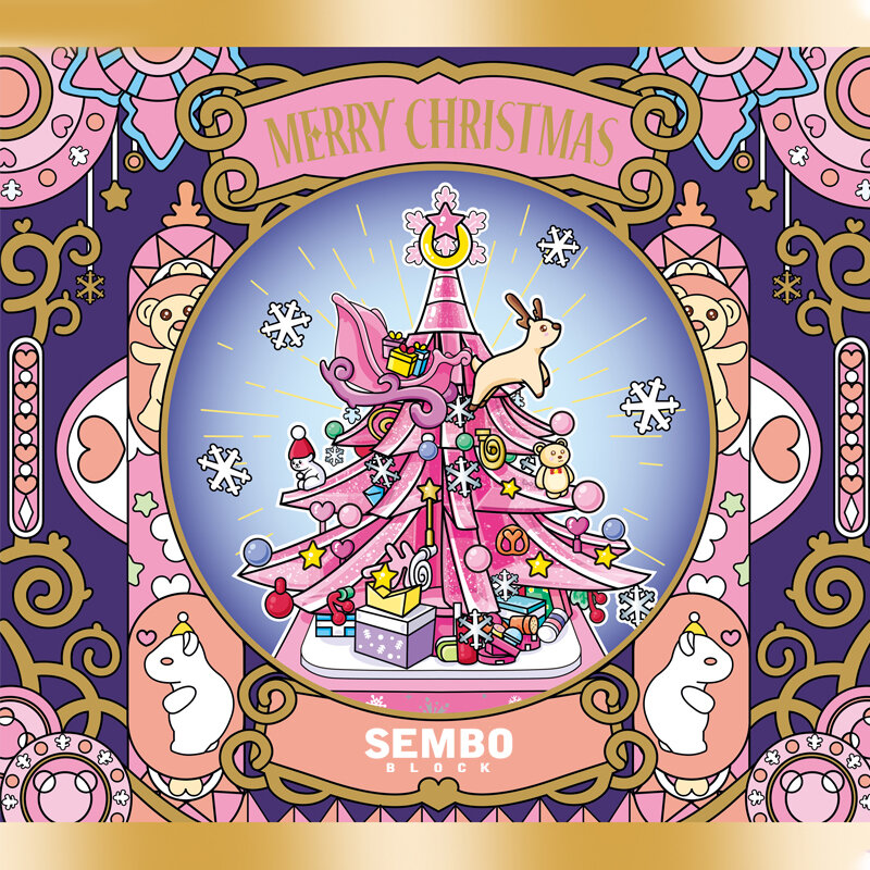 Рождественская серия, розовый кристалл, Рождественская елка, строительные блоки, игрушка «сделай сам», музыкальная шкатулка, креативный пазл, сборка, игрушки, подарок для девочек