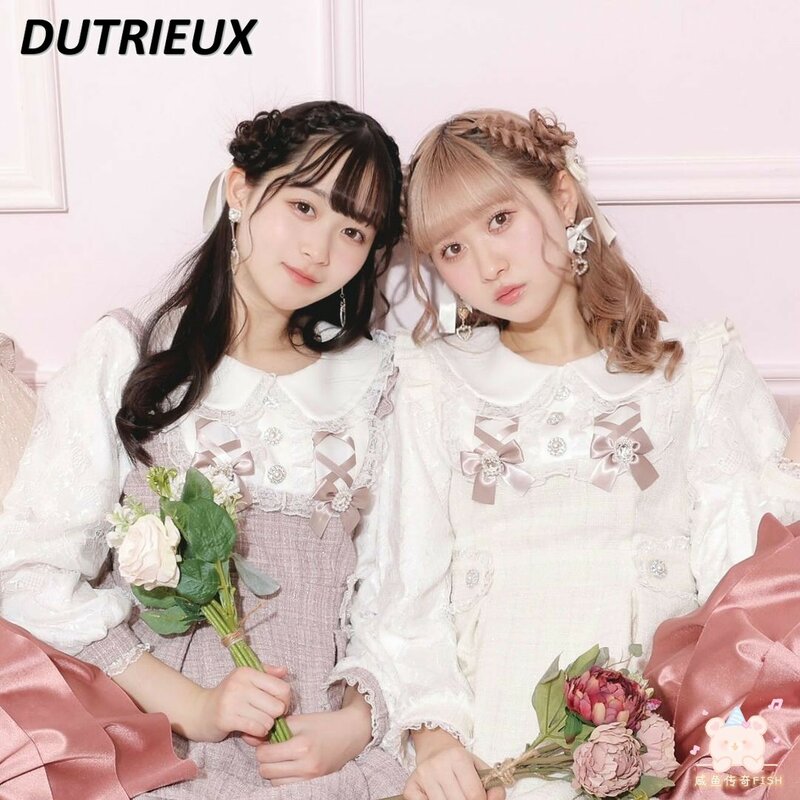 Spring Autumn New Bow Rhinestone Top Mine Series Mass-Produced Long Sleeve Dress and Base Shorts Culottes Lolita Sweet Set
