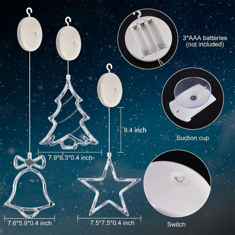 クリスマスウィンドウハンギング用のYOUZI-LEDサッカーランプ、超高輝度、省エネ、ホリデー装飾ライト、3個セット