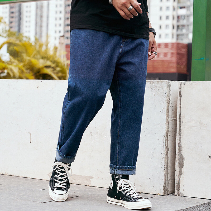Джинсы мужские хлопковые мешковатые, повседневные эластичные прямые джинсовые брюки с широкими штанинами, большие размеры 40 42 44 46 48, весна-лето 2023