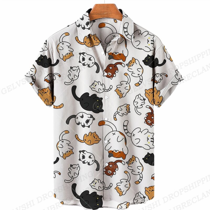 Zomer Hawaiiaanse Shirts Vorm 3d Bedrukte Shirts Mannen Vrouwen Mode Shirt Strand Blouse Mannen Roeping Blouses Dierenkleding Kat