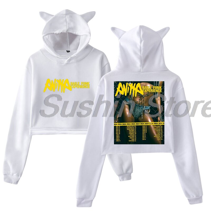 Anitta Baile Funk Experience Tour 2024 Pullover Female Cat Ears Hoodie Long Sleeve Crop Top Women's Clothes