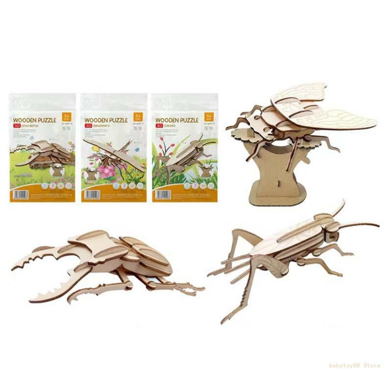 Y4UD – Puzzle 3D en bois avec insectes, libellule, mante religieuse, cigale, abeille, Kits modèles à assembler, jouets pour