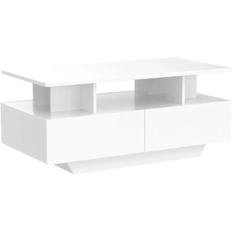 LED Coffee Table with Storage, High Glossy LED Coffee Tables for Living Room, Small Center Table with Open Display Shelf
