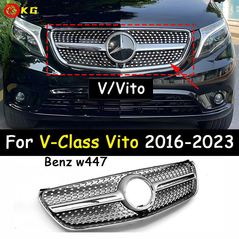 Front Grille For Mercedes-Benz V-Class W447 V260 V250 2015-2019 2020-2023 Front Bumper Racing Diamond Grill Tuning Accessories