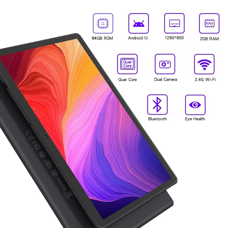 PRITOM-Tablet PC com slot SIM, Android 10, 64 GB, Quad Core, Tela sensível ao toque, WiFi, GPS, Suporte 3G Telefone Chamada