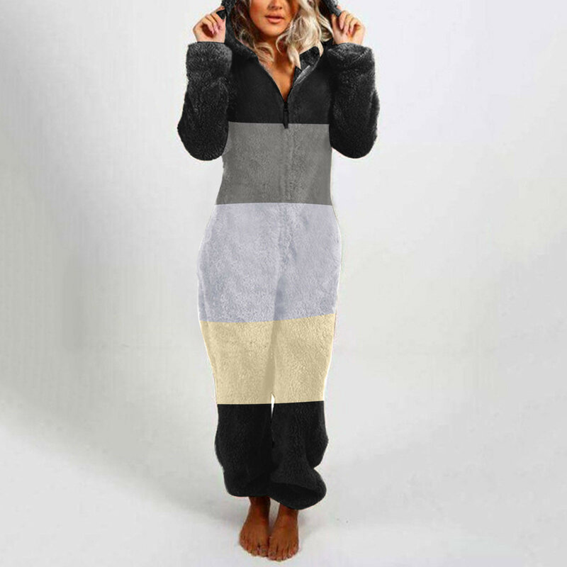 5xl Pluizige Fleece Onesies Pyjama Winter Warm Vrouwen Jumpsuit Nachtkleding Overall Plus Size Multicolor Capuchon Fleece Pyjama Overalls
