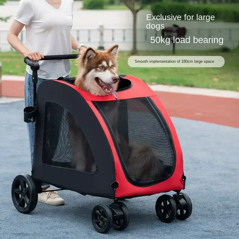 Luxury Folding Large Pet Trolley Bearing Capacity 50kg Dog Carrier Detachable Travel Big Dog Stroller with 4 Wheels