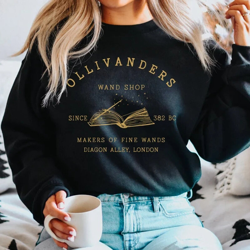Wizard Book Shop 여성용 맨투맨 HP 스웨터, 긴팔 스웨터, 책 너드 풀오버, 팬 선물 후디