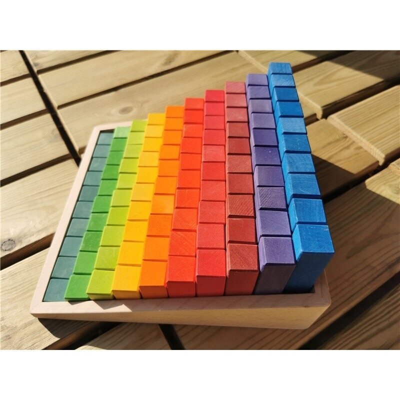 子供のための小さな木製ビルディングブロック,虹の形をしたビルディングブロックのセット,積み重ねのための正方形の建設チューブ,100個