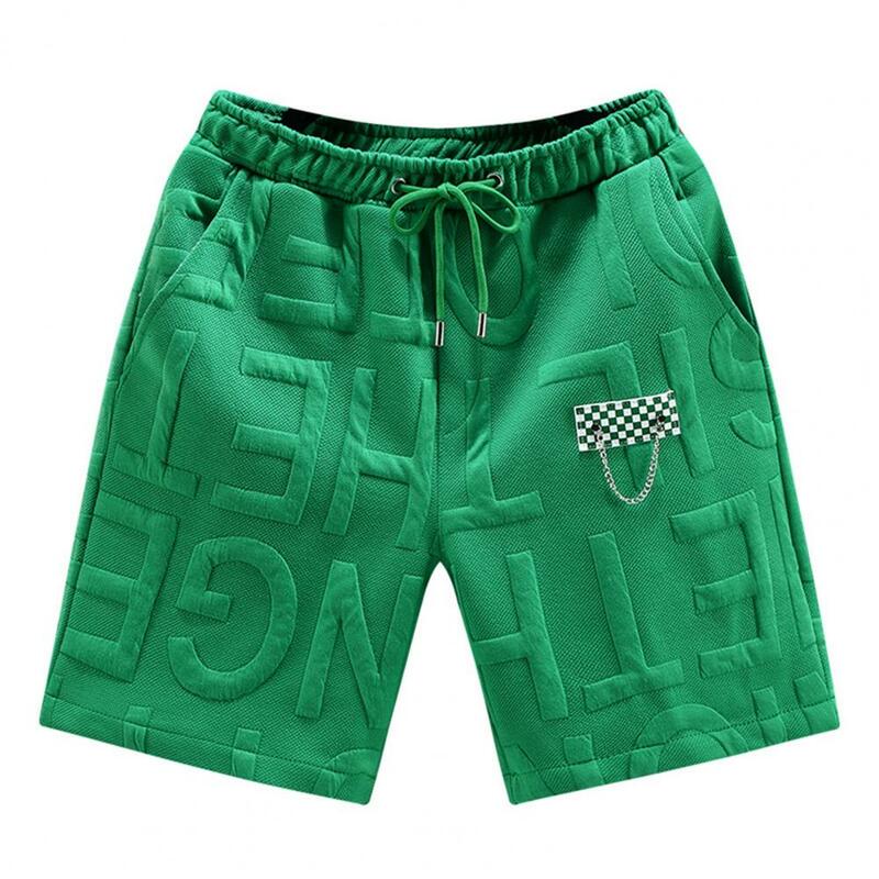 Chain Decoration Shorts Men's Solid Color Drawstring Sport Shorts with Pockets for Daily Wear Summer Beach Activities Elastic