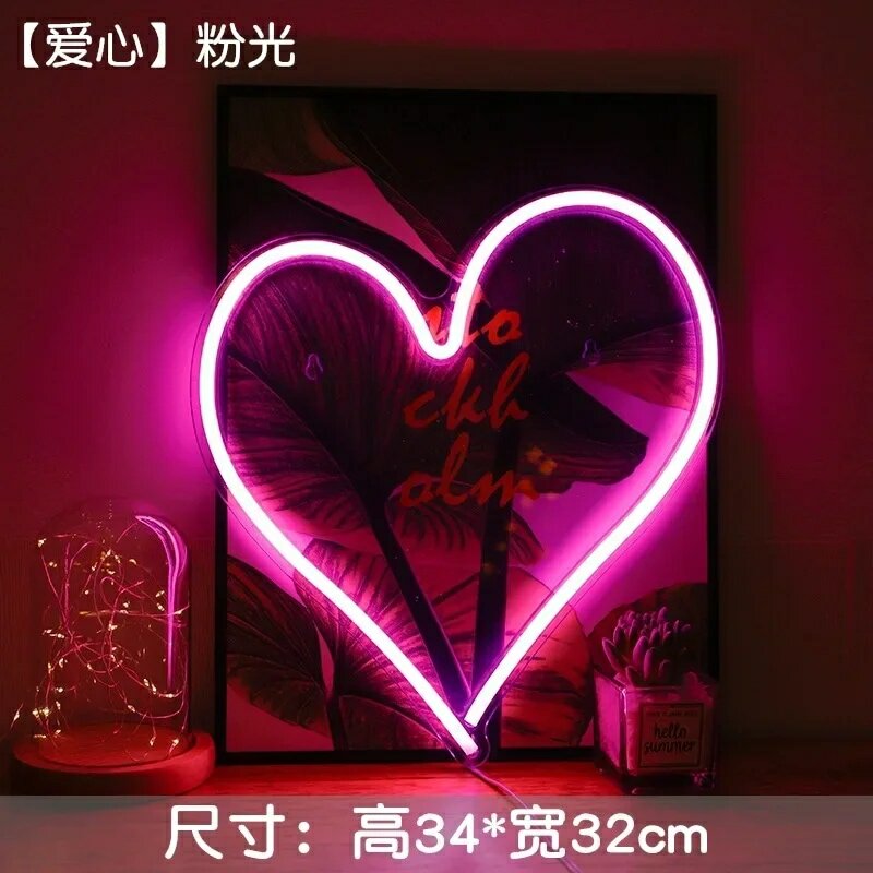 Love Heart LED Neon Light Decorative Rechargeable Romantic Confession  Neon Light for Party Birthday Valentine's Day Christmas