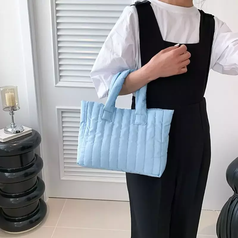 MK09 bolso de hombro acolchado de algodón de gran capacidad para mujer y niña, bolsos casuales a rayas Hobo