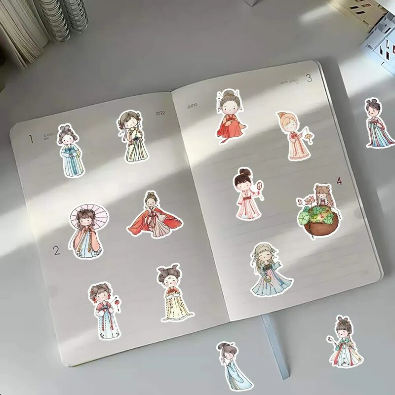 63Pcs Hanfu Girl Series Graffiti Stickers for Suitcases Mobile Phone Cases Laptop Helmet Skateboard Decorative Stickers DIY Toys