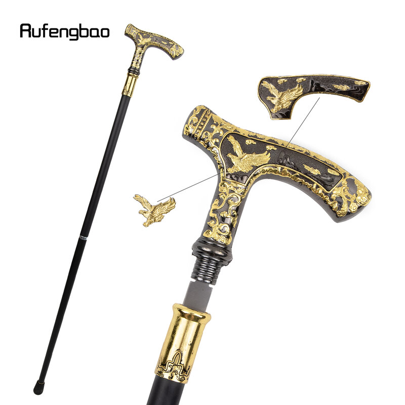 Gold Black Luxury Eagle Handle Walking Stick with Hidden Plate Self Defense Fashion Cane Plate Cosplay Crosier Stick 90cm