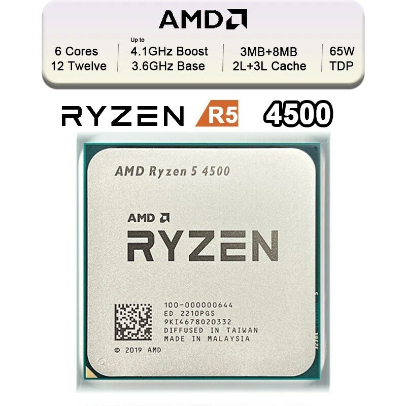 New AMD Ryzen 5 4500 R5 4500 6-Core 3.6 GHz 12-Thread 7NM 65W CPU Gamer CPU Processor Socket AM4 Ryzen процессор 프로세서
