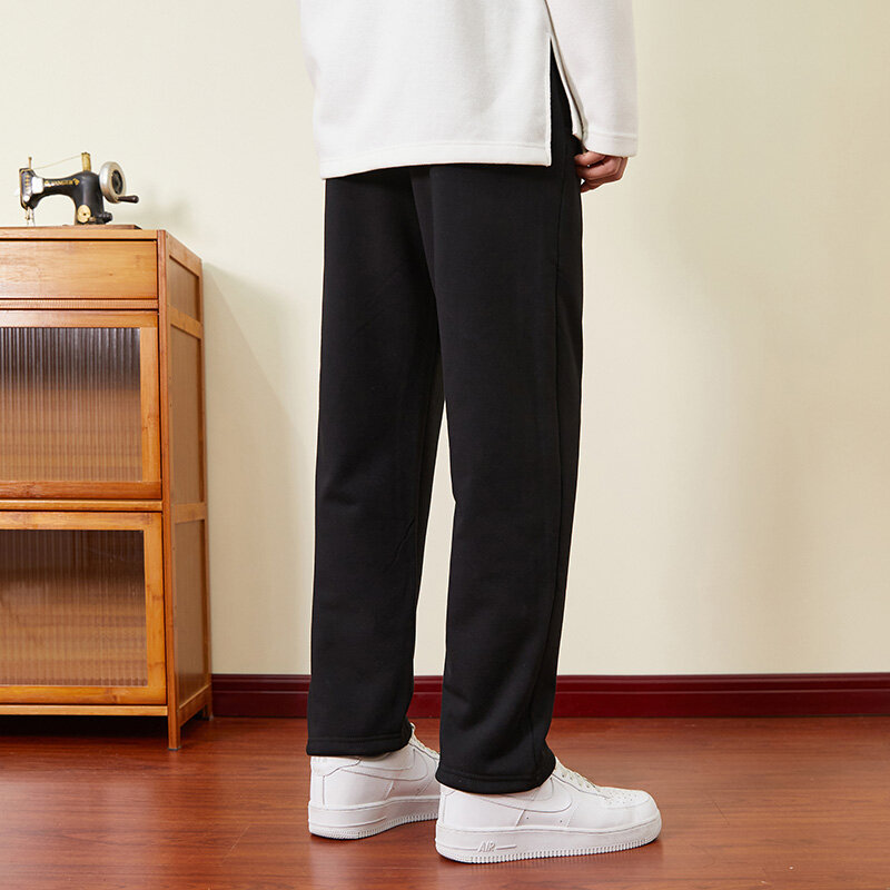 Calça térmica de algodão grosso masculina, calça de lã quente, calça de lã de cordeiro casual masculina, marca de moda inverno 2023