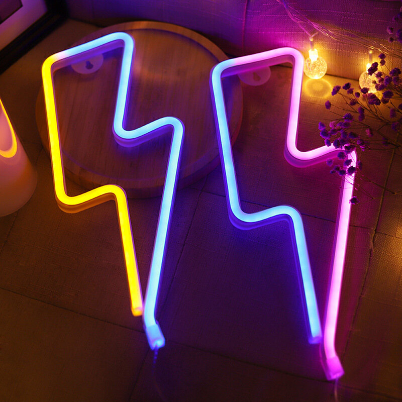 LED Home Neon Lightning Shaped Sign Neon Fulmination Light USB decorativo da parete per bambini Baby Room Wedding Party