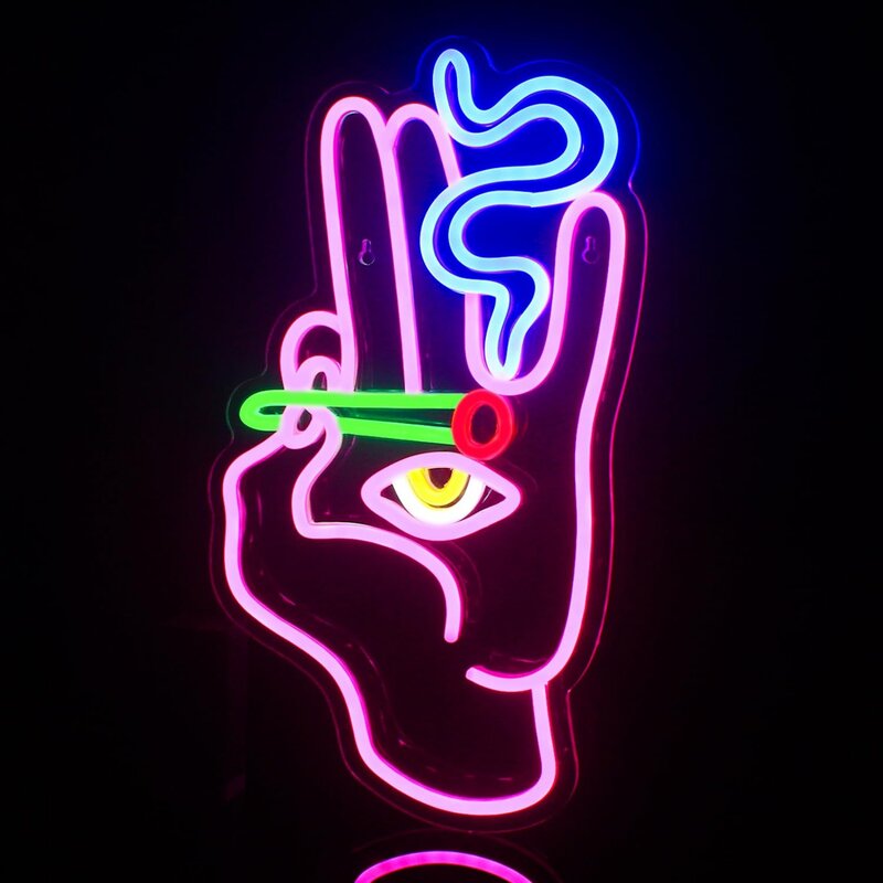 ป้ายสัญลักษณ์รูปมือนีออนสีชมพูสีฟ้า LED สำหรับเครื่องตกแต่งฝาผนังห้องนอนห้องเกมบ้านผับบาร์คาเฟ่ของขวัญงานปาร์ตี้