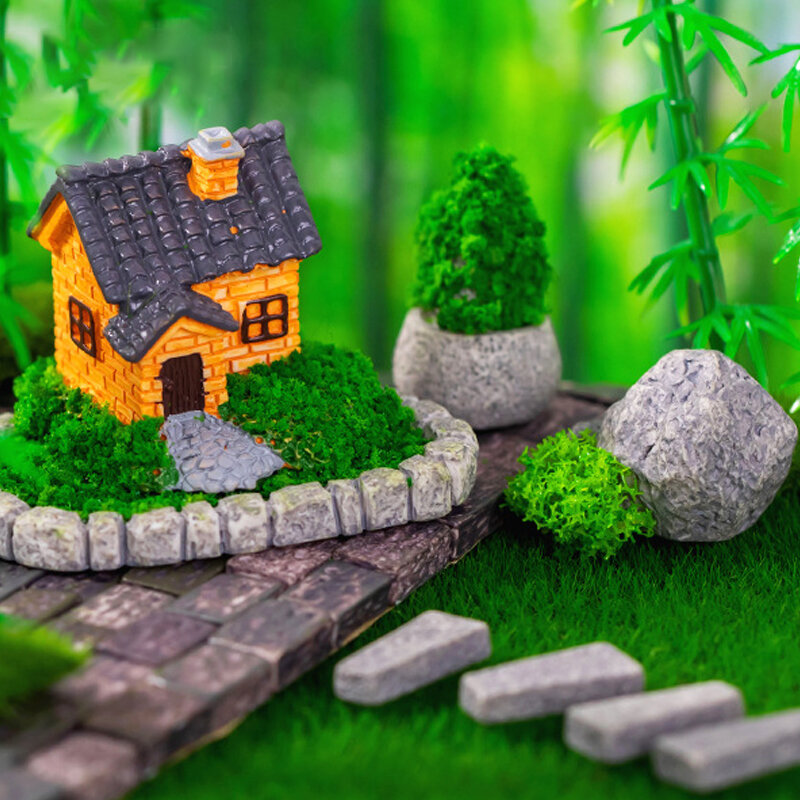 1 pz Mini resina muschio paesaggistica casa piccola statua figurina mestiere figura ornamento miniature decorazione della casa casa delle bambole giardino
