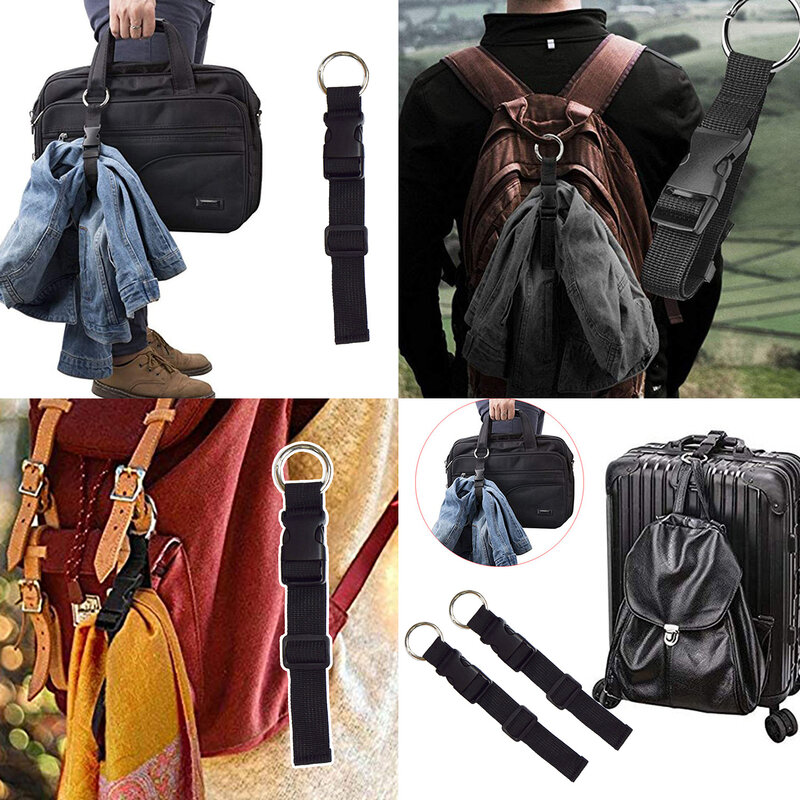 1 buah tali koper portabel, penjepit jaket perjalanan, sabuk koper yang bisa disesuaikan untuk tas jinjing, tambahkan klip tas tangan, digunakan untuk membawa