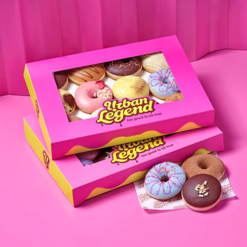 Donut Embalagem para Padaria, Custom Impresso, Grande Rosa Mochi Donut, Eco Friendly, Biodegradável, Produto Personalizado, 12x9x3