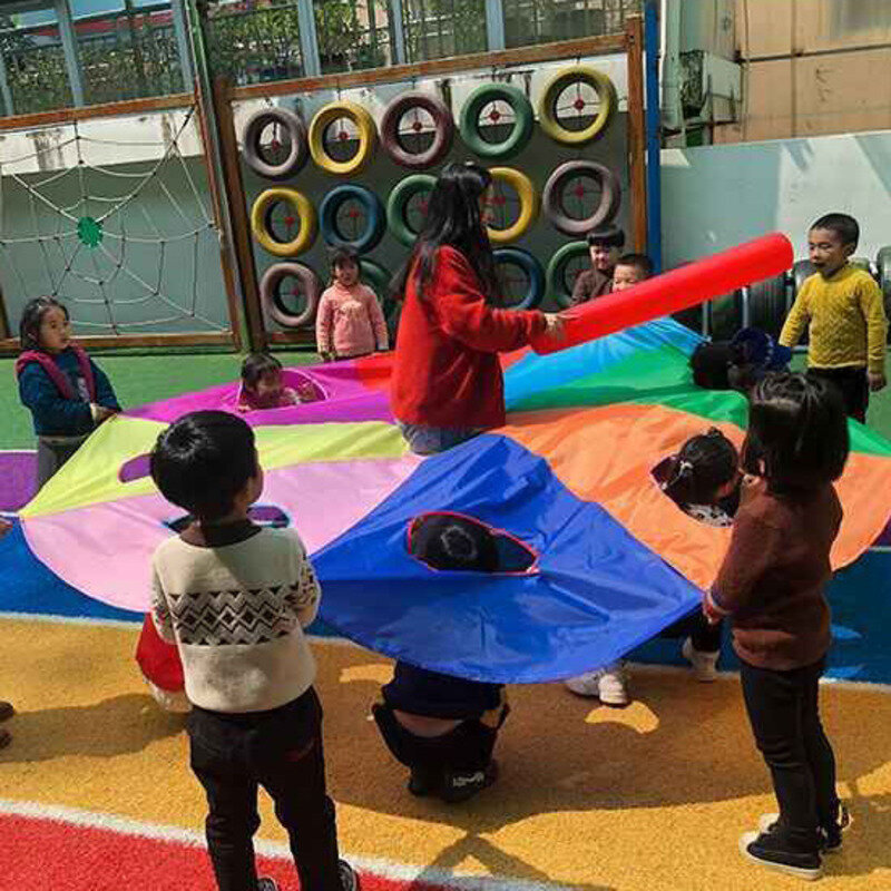 Rozwój odkryty parasol tęczowy spadochron zabawka tęcza kolorowy skok-worek dzieci Outdoor Sports parasol prezenty dla dzieci