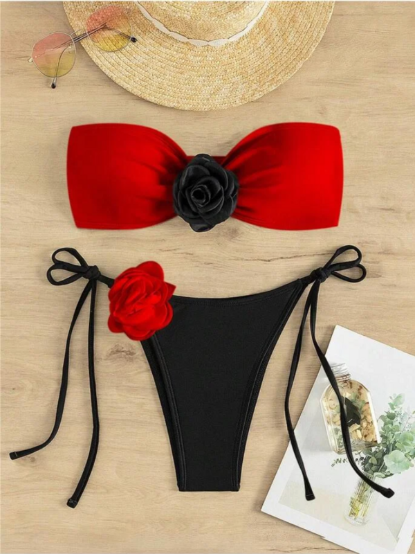 Bañador Sexy de estilo europeo y americano para mujer, Bikini de flores para vacaciones en la playa, traje de baño de talla grande con realce, 2024