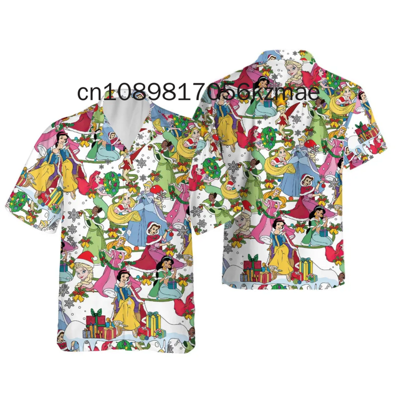 Camisa hawaiana de princesa de Disney para hombres y mujeres, camisa de manga corta con botones, camisa hawaiana de Navidad de Disney, camisa informal de playa, nueva