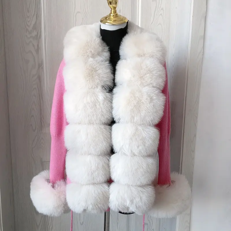 Suéter de punto de piel sintética para mujer, cárdigan con cuello de piel de zorro falso, abrigo recortado, gran oferta, primavera y otoño