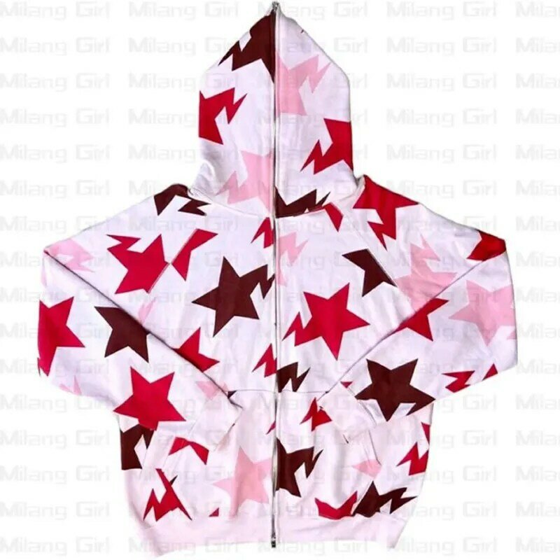Jesień/zima damska męska bluza z kapturem na zamek Harajuku nadruk Retro odzież uliczna moda gotycki płaszcz Unisex Y2K